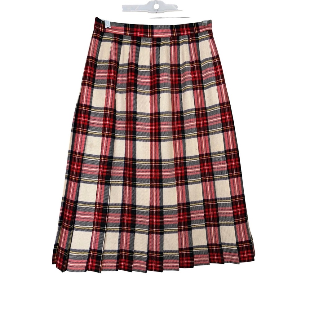 Lands End Vintage 100% Wool Plaid Pleated Midi Skirt‎ Petite 10 Made in Scotland